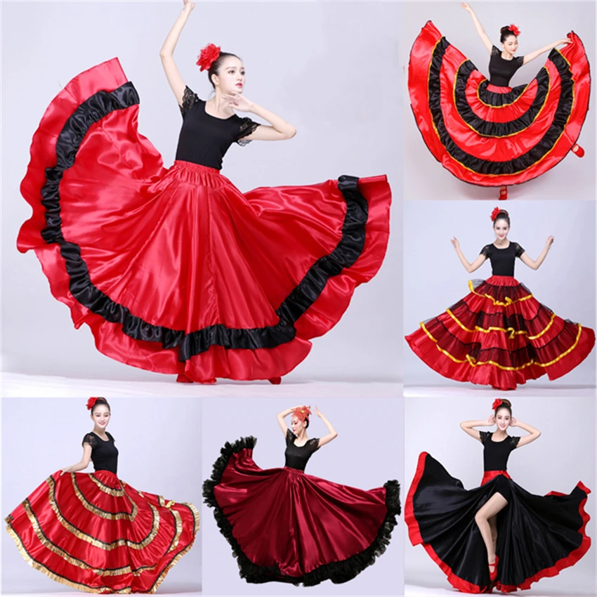 Girl Flamenco Dress Spain Belly Dance Skirt Belly Dance Chorus Ballroom Women Vestidos Bullfighting 360/540/720 Degree Costume