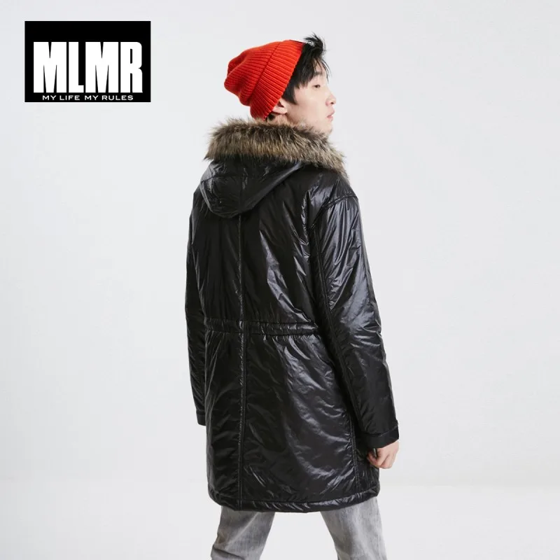 JackJones зимняя мужская куртка с капюшоном и меховым воротником длинное стильное