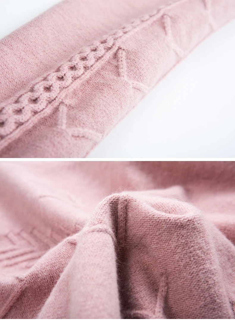 Soft Cozy Cashmere Cotton Blend Embossing Pullover Sweater Autumn Winter Women Clothes Basic Jumper Pull Femme Pink Sweater