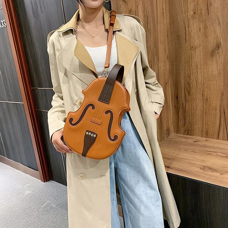 barato Simulação Violino órgão Guitarra Pu Bolsa Mensageiro De Ombro Europeu E Americano Moda Criativa Viagem Compras Mochila