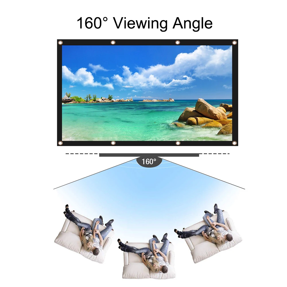 Portable White Surface Black Bottom Projector Screen 60 72 84 100 120 Inch 16:9 HD Foldable Anti-Wrinkle Movie Screens | Электроника