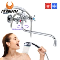 mynah wall mounted long spout double handle bathtub shower faucet set bathroom water tap silver shower hand shower