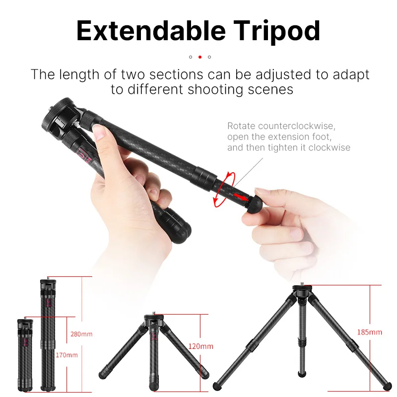 

Ulanzi MT-28 Extendable Carbon Fiber Tripod For Smartphone DSLR Mirrorless Camera U-120 Panoramic Head Ballhead with Cold Shoe