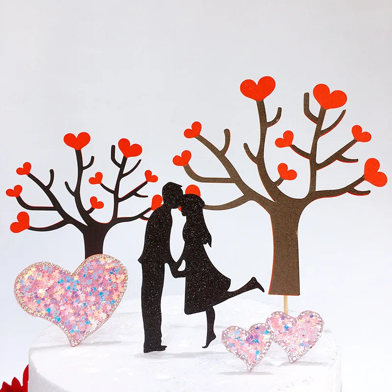 DIY Свадьба День Святого Валентина торт Топпер черный с красными сердцами Любовь