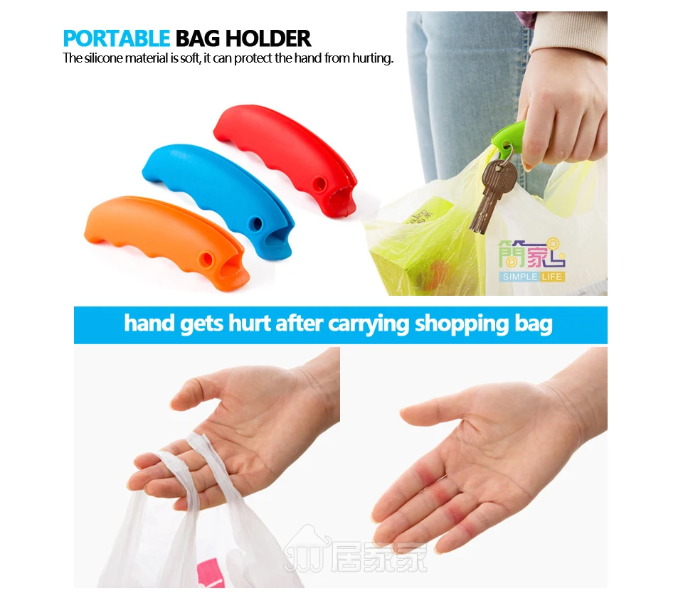 

4 Pcs Household Portable Comfortable Bag Holder Silicon Shopping Bag Carrier Candy Cute Color Grocery Holder Novelty