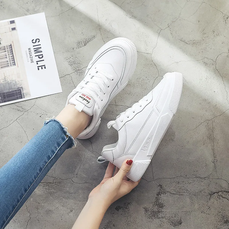 

Women Sneakers Autumn Leather Light White Sneaker Female Platform Vulcanized Shoes Spring Casual Breathable Sports Shoe