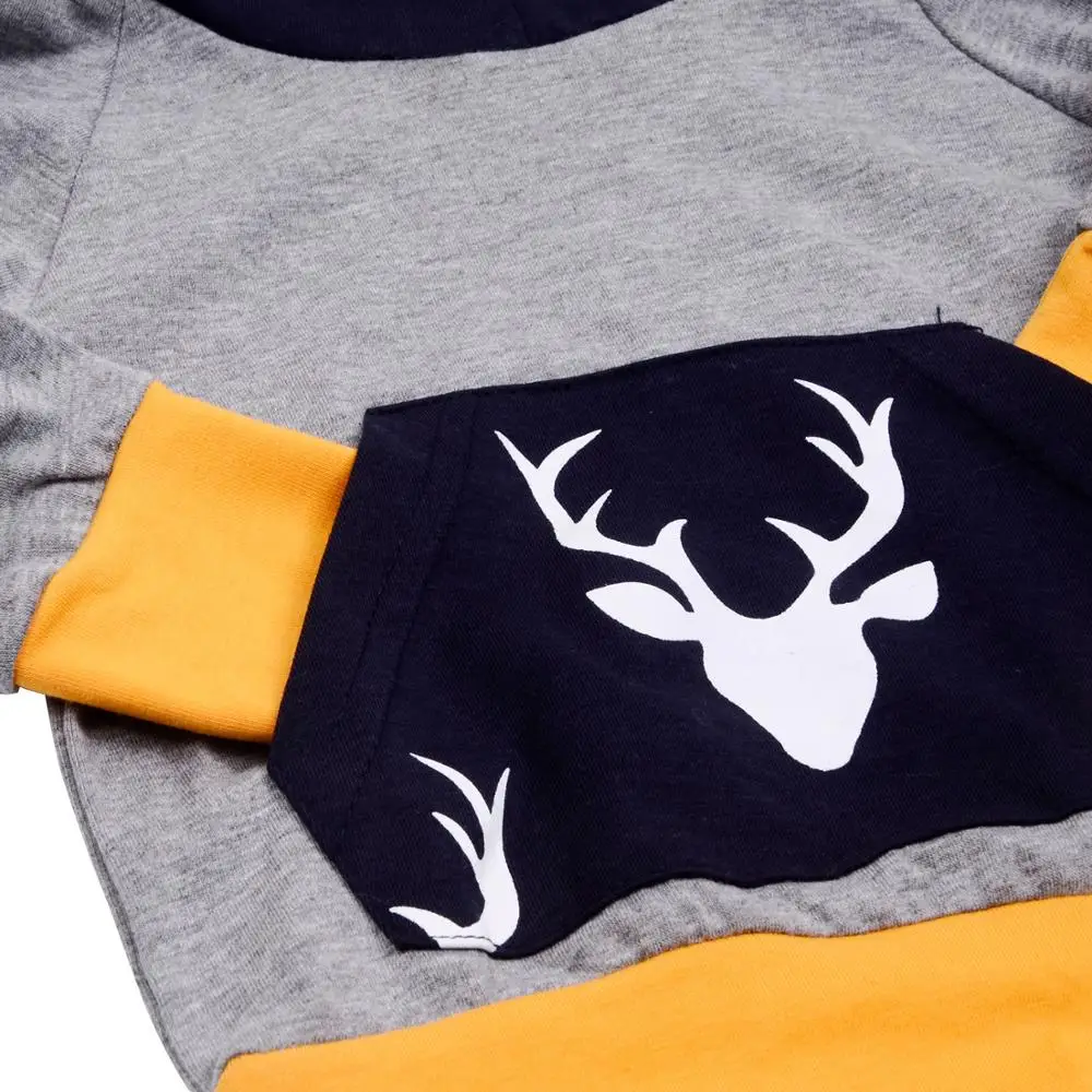 

0-18M High quality Autumn and winter boutique Newborn Casual Suit Boy Girl Deer Hooded Tops + Pants Outfits Clothing Set