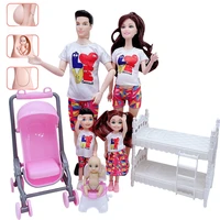 family doll 5 piece set with dad pregnant mom daughters son male baby in moms belly for educational birthday gift accessories