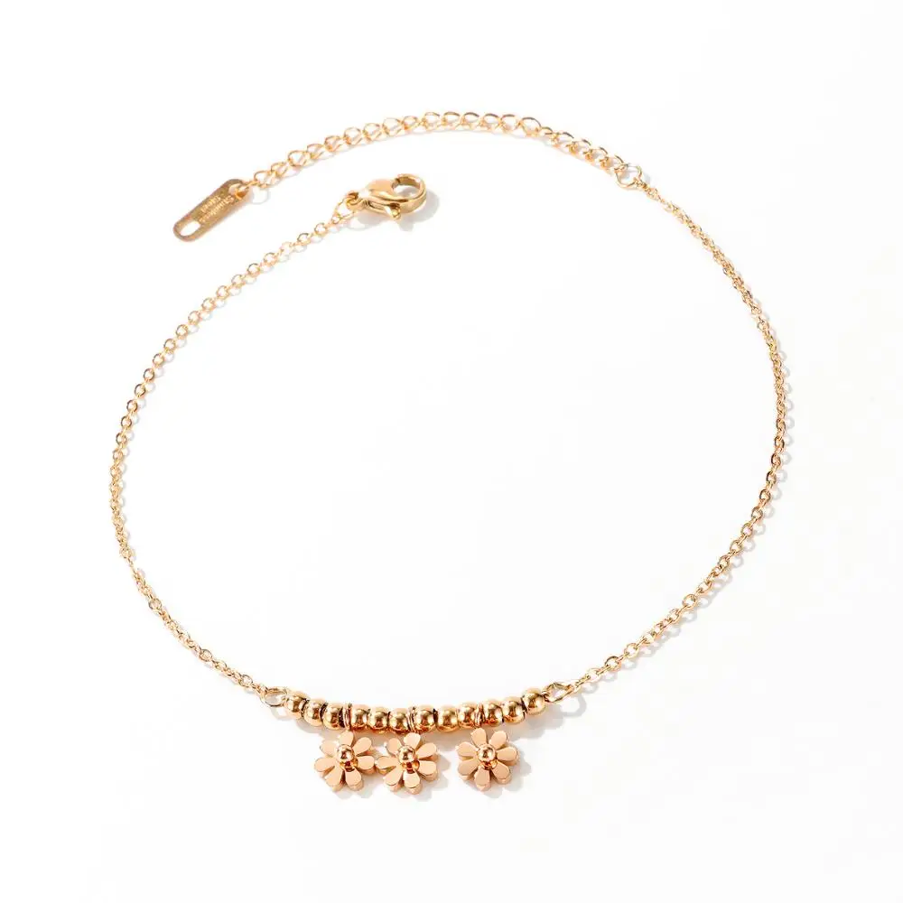 

2020 fashion rose gold daisy anklets for women stainless steel chain jewelry summer beach accessories leg bracelet wholesale