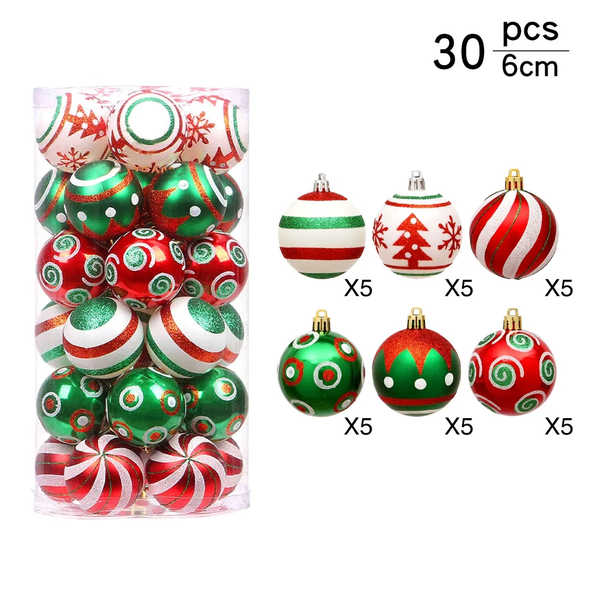 

6cm 30pcs barrel shaped color painted electroplated plastic Christmas Ball Set Christmas tree decorative pendant