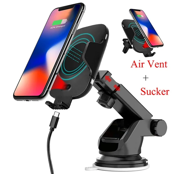 2in1 Air Vent Sucker Быстрое беспроводное зарядное устройство автомобильное крепление для samsung Note 10 S10 Plus iPhone 11 Pro Max X XS Автоматический Инфракрасный датчик вентиляционное отверстие зарядка - Цвет: 2in1 Air Vent Sucker