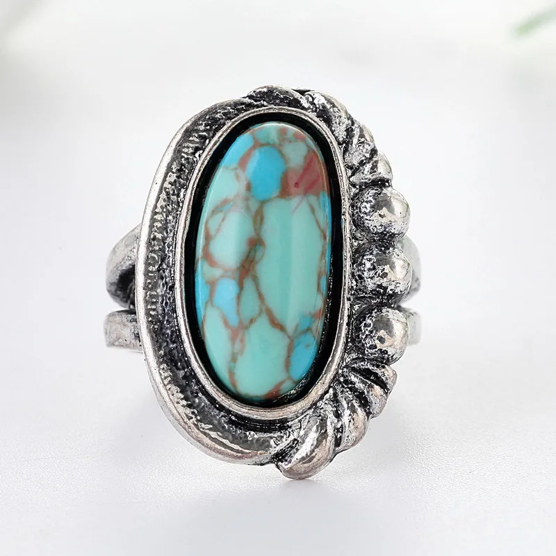 

Fashion Bohemian Ethnic Three Blue Turquoises Finger Ring for Women Retro Jewelry 2020 Rings Wholesale Lots Bulk 30Q706