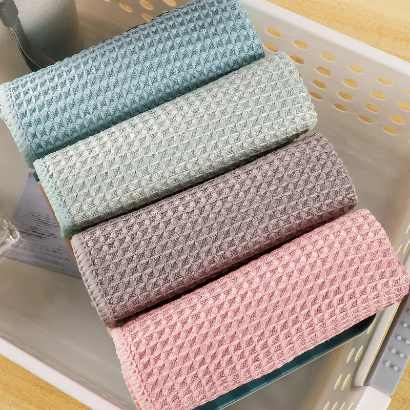 

Style] Waffle Cleaningcloth Domestic Cleaning Non-Shed Thickened Cleaning Table Kitchen Oil Cleaning Dishcloth