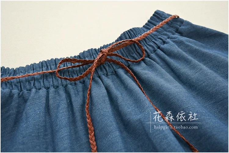 

2021 New Spring Women vintage Denim Skirt Japan Style Mori Girl Elastic Waist A-line Midi Skirt