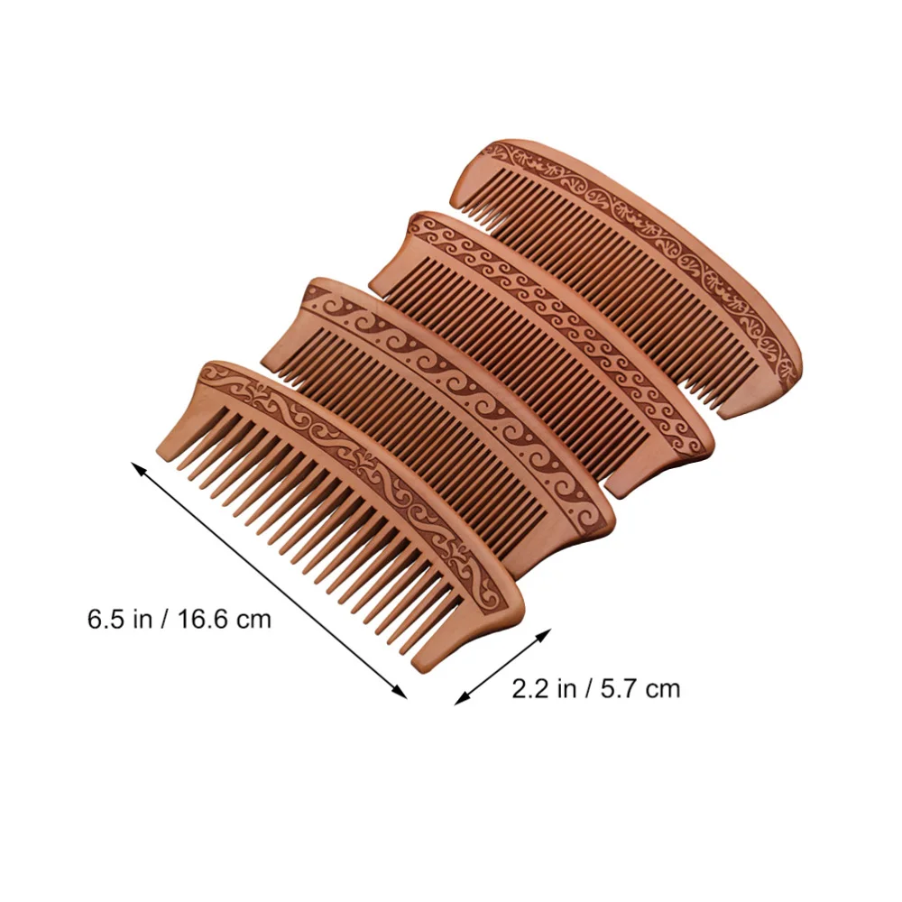 

4Pcs Thickened Peach Wood Hair Combs Anti-Static Carving Combs Portable Combs