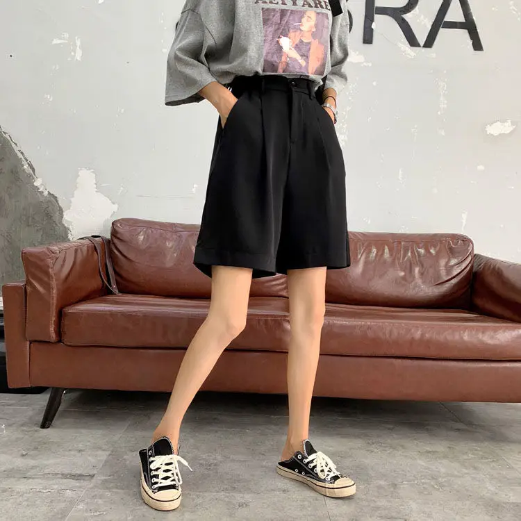 

Black straight suit pant women's loose and thin 2021 Korean new summer leisure wide leg pants student