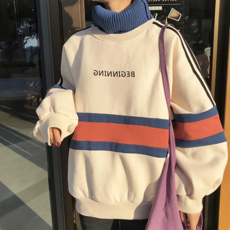 

Turtleneck Plush And Thickened Sweater Women's Fake Two Loose And BF Style Korean Pullovers Of Autumn And Winter 2021 Wn*