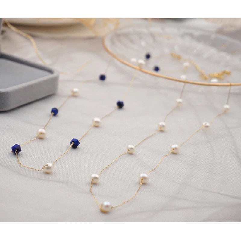 

Женский Длинный ошейник-цепочка с бусинами из натурального пресноводного жемчуга