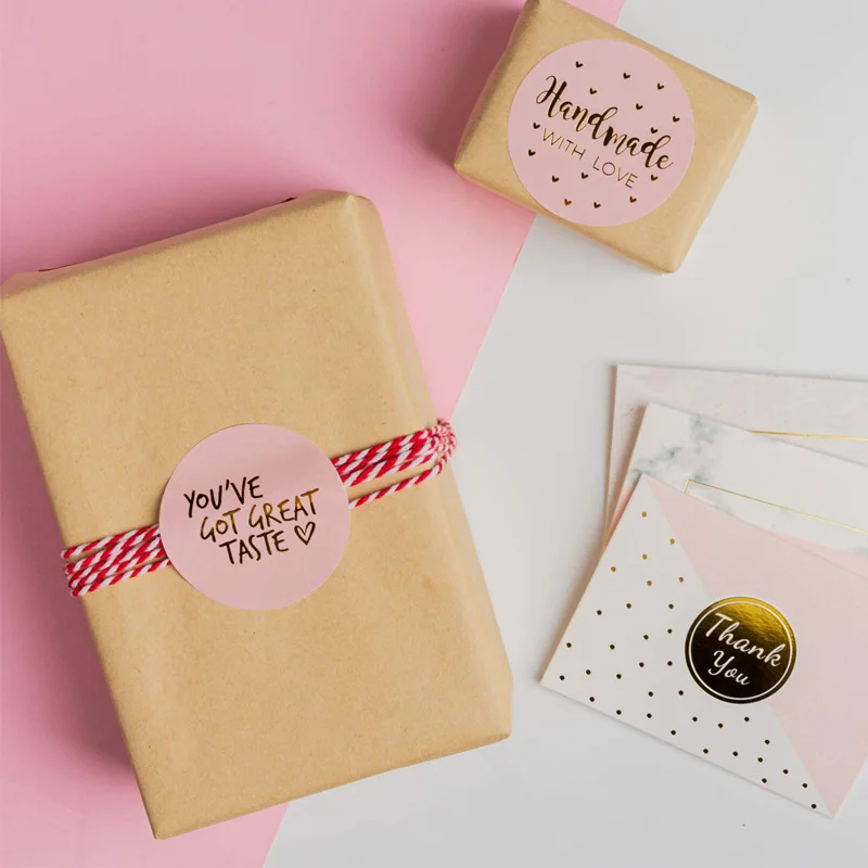 Наклейки Handmade With Love из крафт бумаги 50 шт.|Канцелярские наклейки| |
