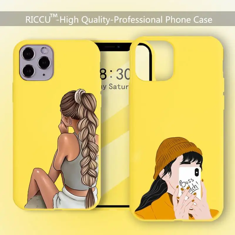 

Cool cartoon girl Phone Case for iPhone 13 11 pro 8 7 6 6S Plus X XR 11 12 Pro mini XS MAX Matte Candy Pink Silicone Cases