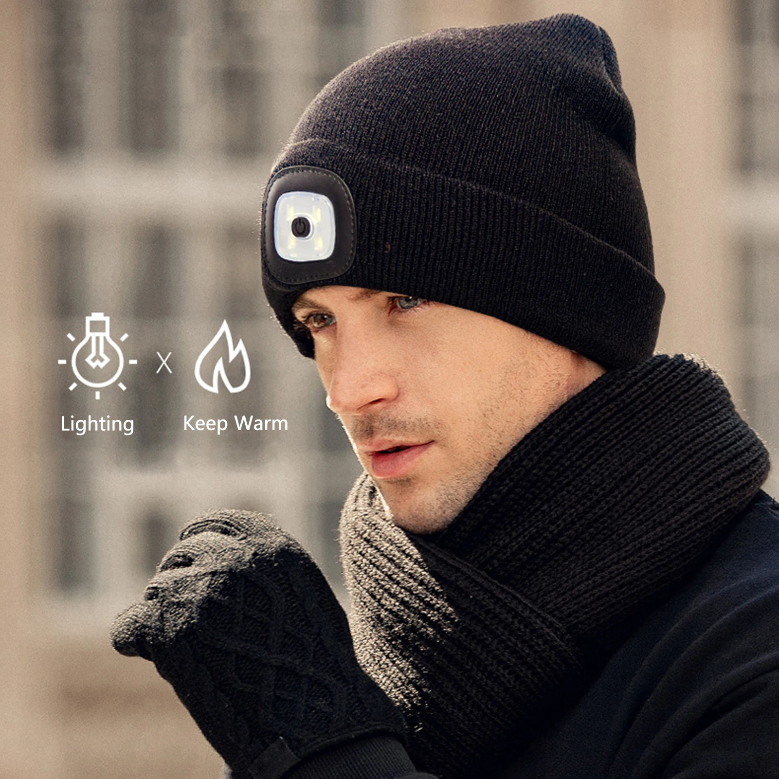 

Осветительная шапка с USB-интерфейсом, спортивная вязаная шапка, осенне-зимний сезон, уличная спортивная шапка для рыбалки и верховой езды, т...
