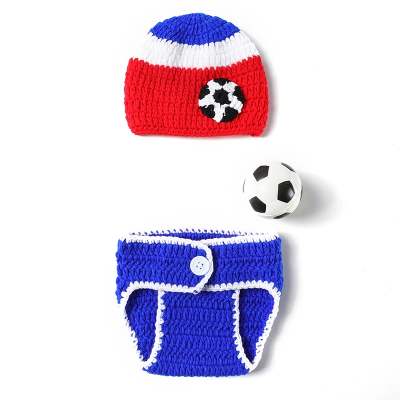 

69HE 3Pcs Baby Shorts Hat Football Set Newborn Photography Props Outfits Accessories