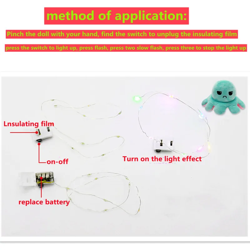 

New LED Light Double-Sided Octopus Plush Toy Cute Creative Filling Luminous Octopus Doll Lovers Gift