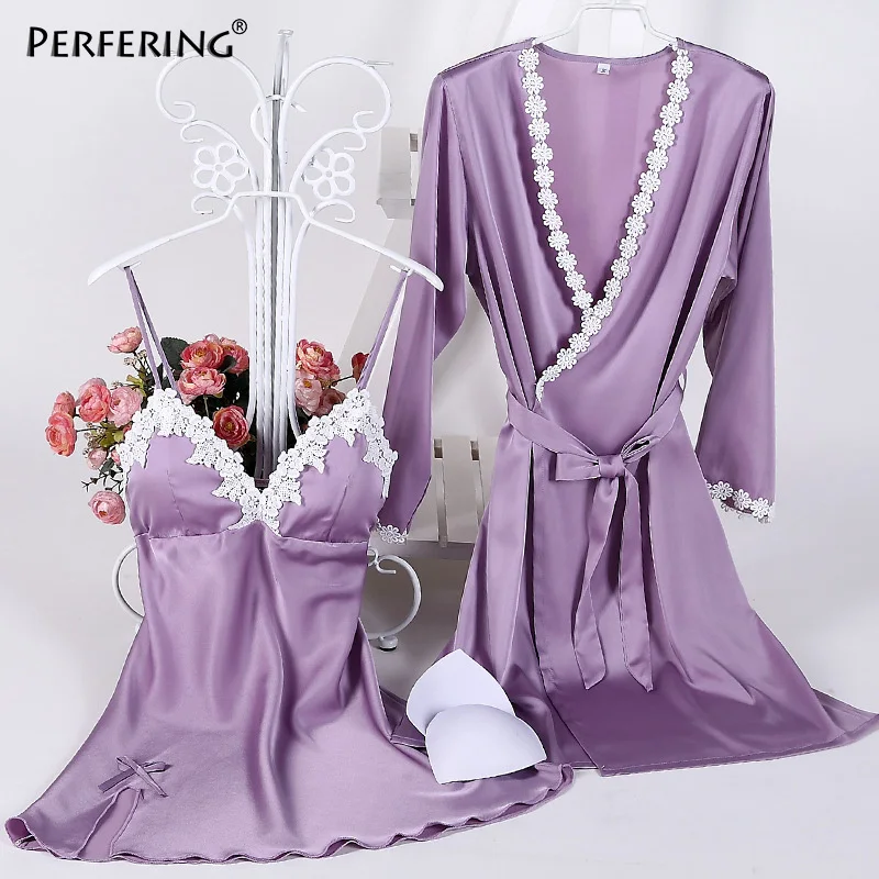 Perfering 2/шт. Сексуальное женское белье женская ночная рубашка атласная с рукавом