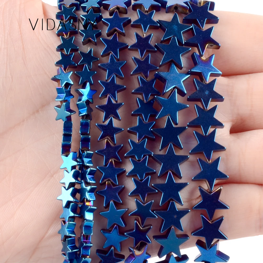 

Natural Stone Blue Flat Pentagram Hematite Beads For Jewelry Making 6 8 10mm Spacer Loose Beads Diy Bracelet Necklace 15''