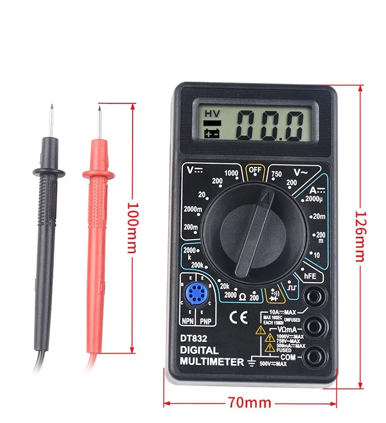 DT-830B цифровой мультиметр с ЖК-дисплеем AC DC 750 1000V Вольтметр Амперметр Омметр