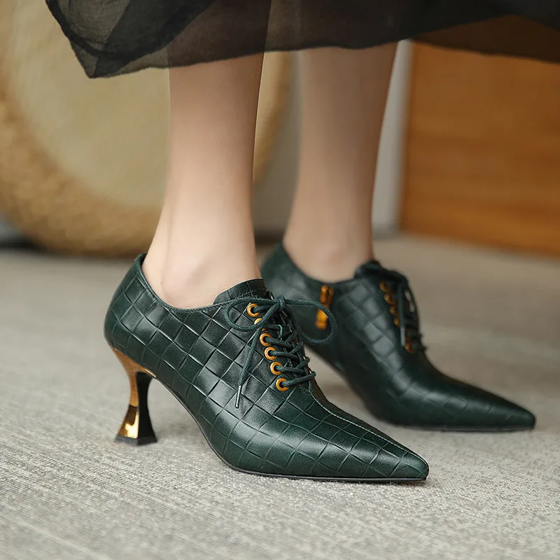 

Smeeroon Top Quality Genuine Leather Shoes Women Pumps Lace Up Spring Summer Fashion Dress Party Shoes Women Single Shoes