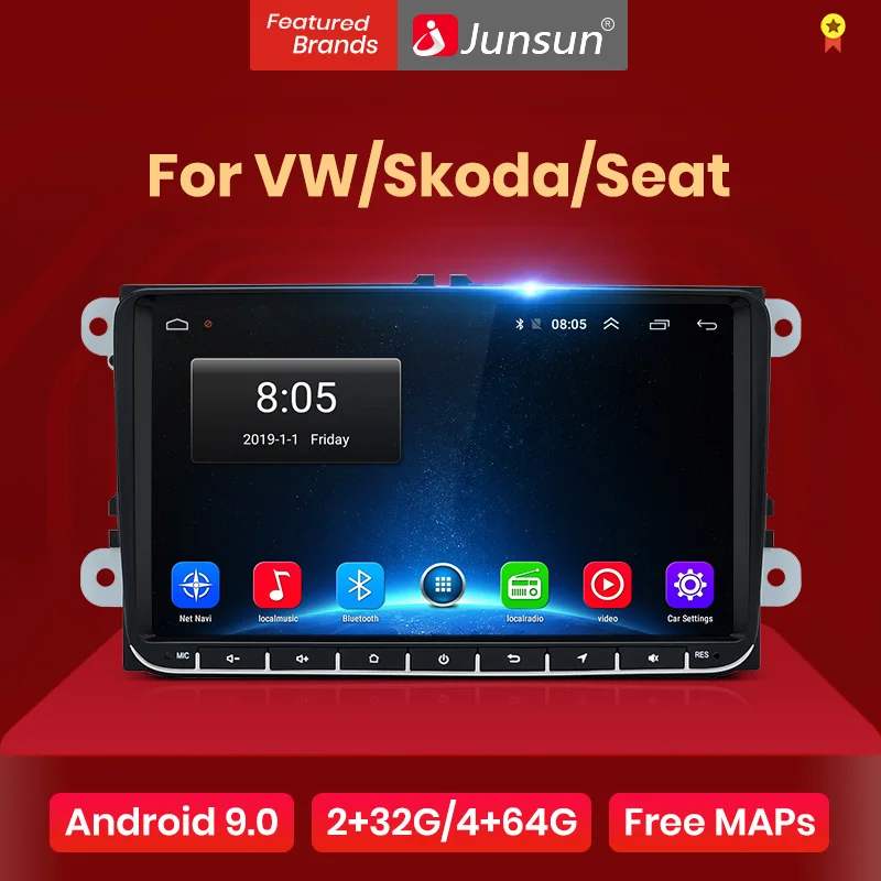 Junsun Android 9 0 автомобильный Радио gps авто мультимедийный плеер для Volkswage passat b6 skoda