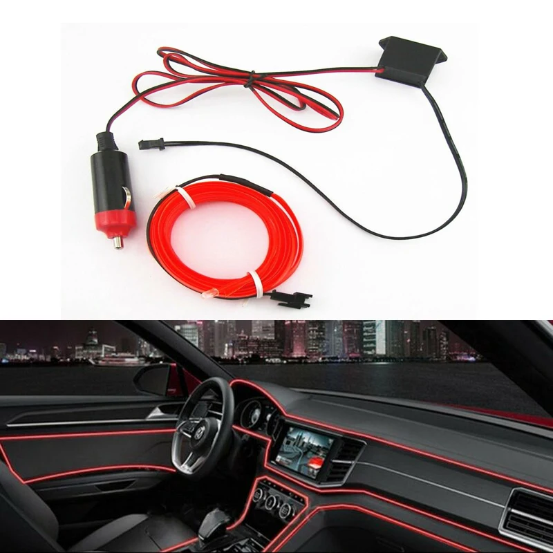 

Red 2M 12V LED Car Auto Interior Decorative Atmosphere Wire Strip Light Lamp