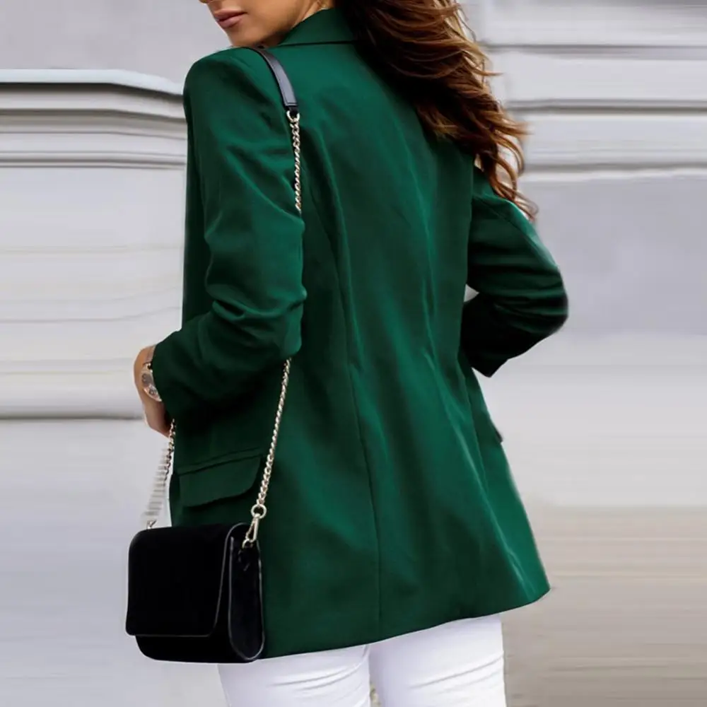 Chic Lady Autumn Lapel Solid Color Slim Fit Coat Long Sleeve Women Jacket Blazer