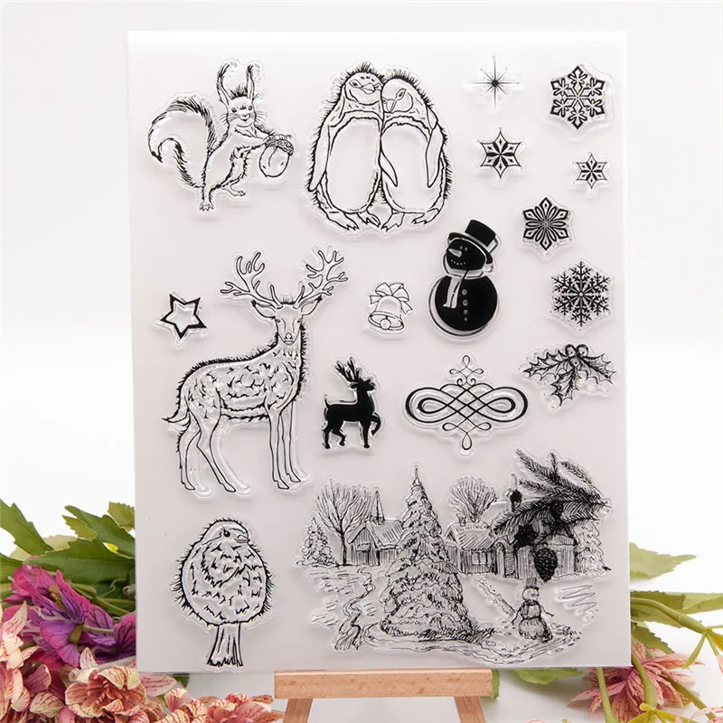 

NEW Transparent Stamp of Penguin Fawn Squirrel Eagle Snowflake Bird Knot Decor Scrapbooking Paper DIY Handbook Clear Ink Seal
