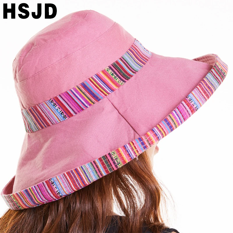 Панама женская двусторонняя с широкими полями хлопковая пляжная Складная