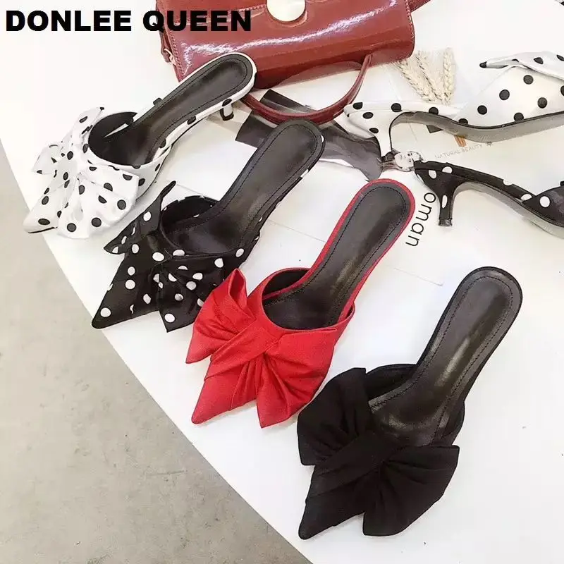 2020 весенние тапочки женские босоножки в горошек модная женская обувь с бантом