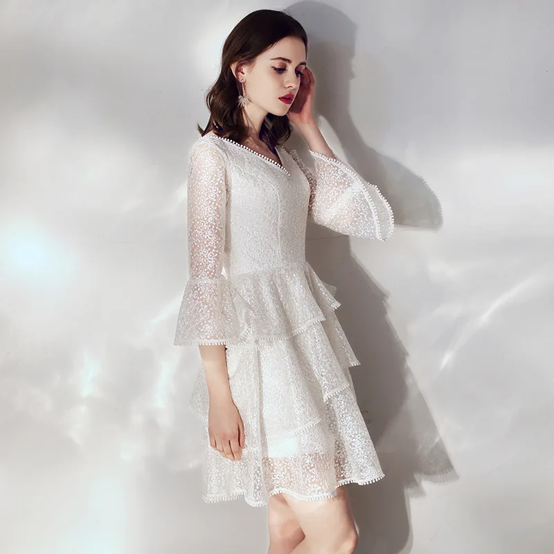 

Women's short evening dress plus size A line V neck lace satin formal prom event dress black sexy cocktail wedding party dress