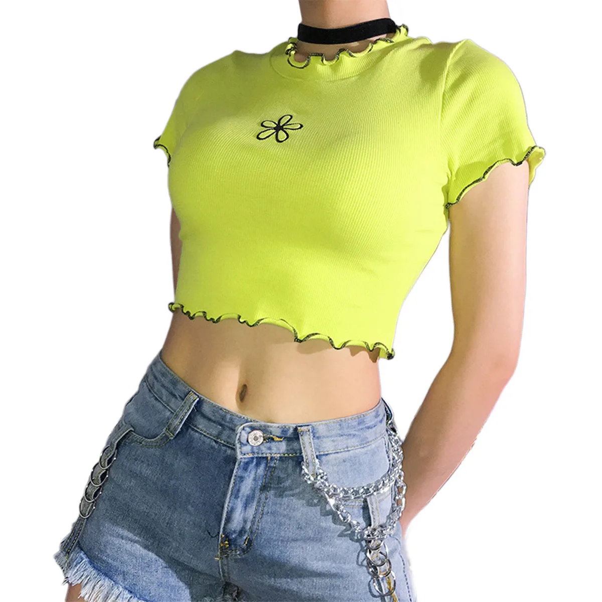 Женский топ с коротким рукавом и цветочной вышивкой модный летний Повседневный