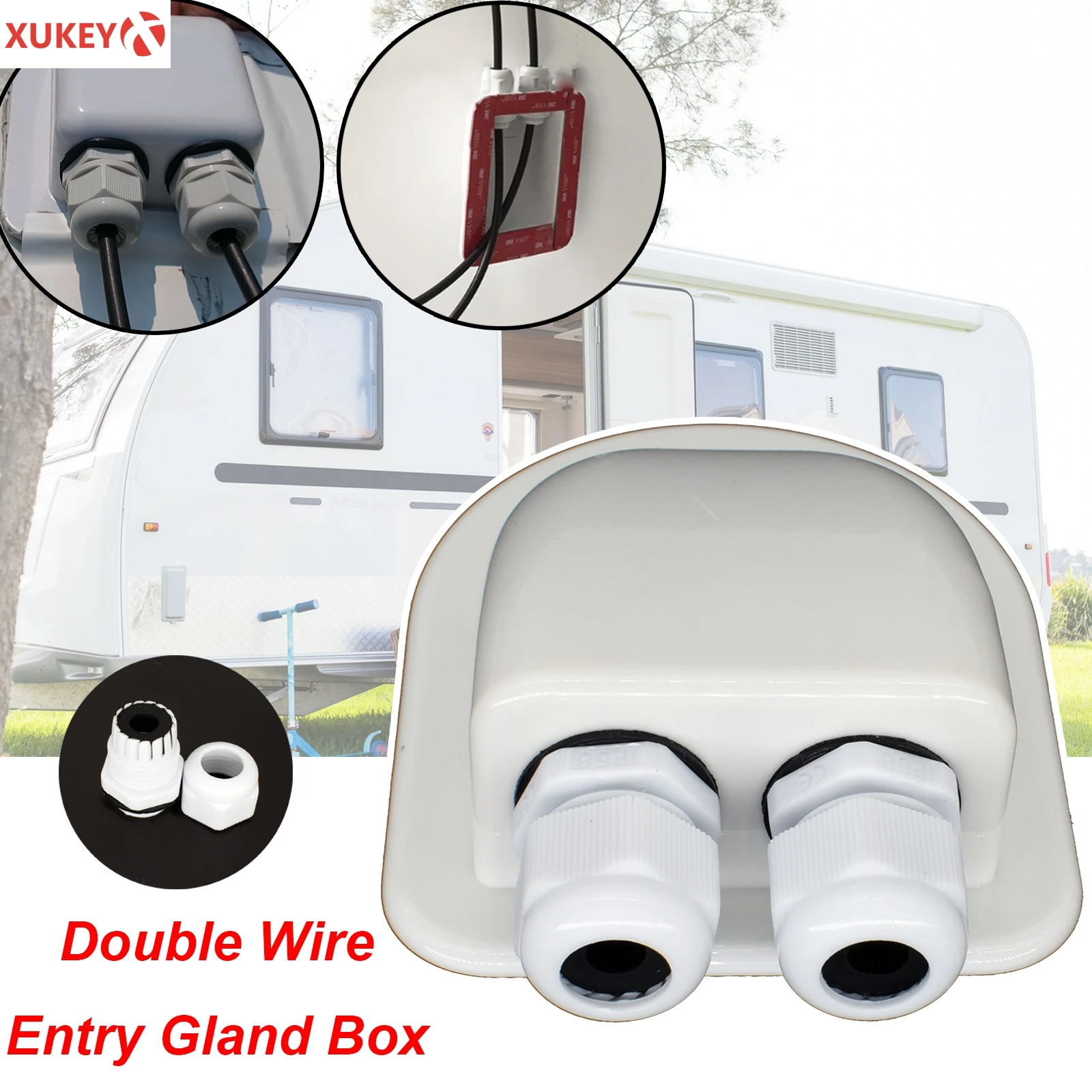 

ABS Cable Entry Gland Double Hole IP68 Waterproof Junction Box KitFor RV Solar Panel Roof Wiring Motorhome Boat Yacht Universal