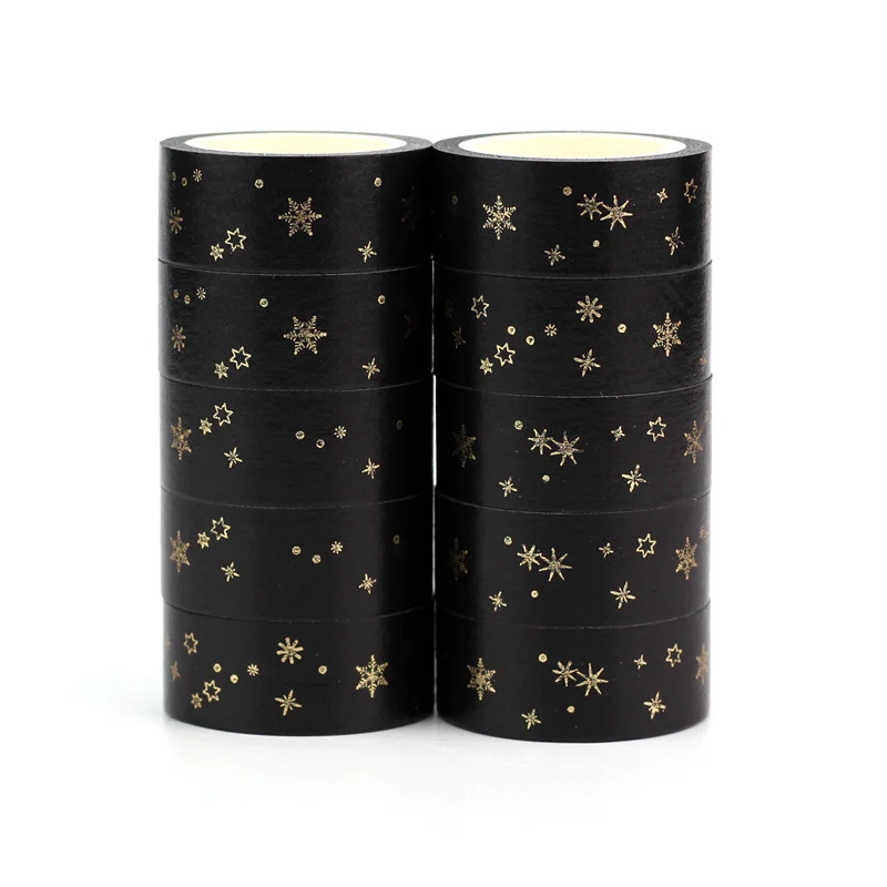 

10pcs/lot Cute Gold Foil Stars Snowflake Christmas Washi Tapes DIY Decor Scrapbooking Planner Adhesive Masking Tapes Stationery