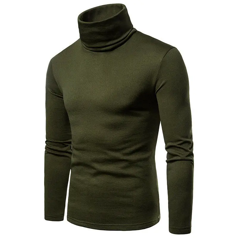 Winter Autumn Men's Sweaters Knitted Pullover Turtleneck Long Sleeve Plain Stretch Blouse Shirt Male Top Slim Fit Sweater images - 6