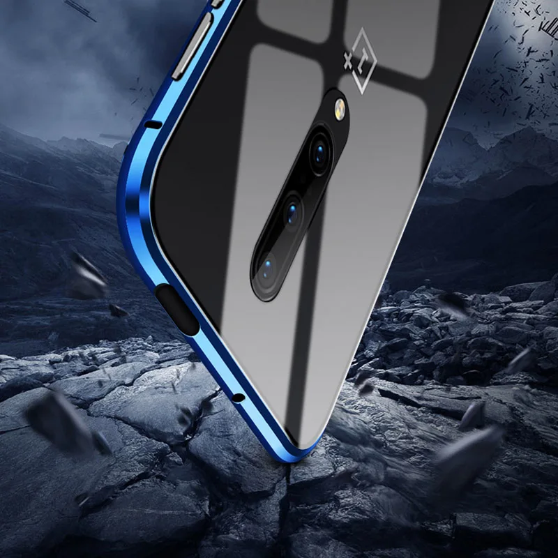 Магнитный адсорбционный чехол для телефона OnePlus 7 Pro One Plus 6 T, задняя крышка из закаленного стекла для Oneplus 6 5 T, Роскошный металлический Прозрачный чехол