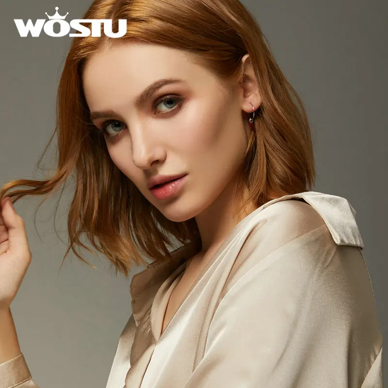 WOSTU,, настоящее 925 пробы, серебряные, красные серьги, модные, геометрические, для ушей, круг, красное стекло, сердце, серьги для женщин, FNE317