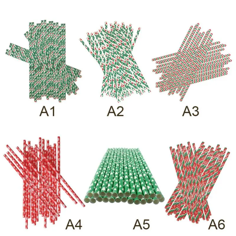 25PCS Disposable Drinking Straws Christmas Design Biodegradable Paper For Holiday Wedding Birthday Party Supplies | Дом и сад