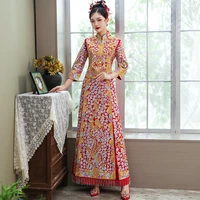 fzslcyiyi moire embroidery formal dress royal wedding cheongsam bride vintage chinese traditional tang suit qipao