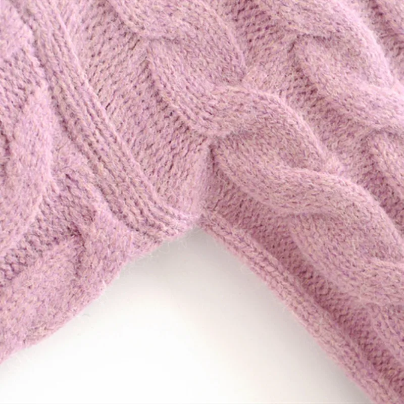 NSZ Women Purple Thick Twisted Sweater Female Long Sleeve Cropped Knitwear Warm Winter Knitted Pullovers Pull Femme | Женская одежда