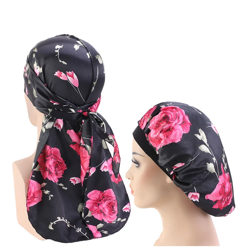 

2pcs/sets Durag And Bonnet Fashion Men's Bandana and Women Comfortable Chemo cap Hair Accessories