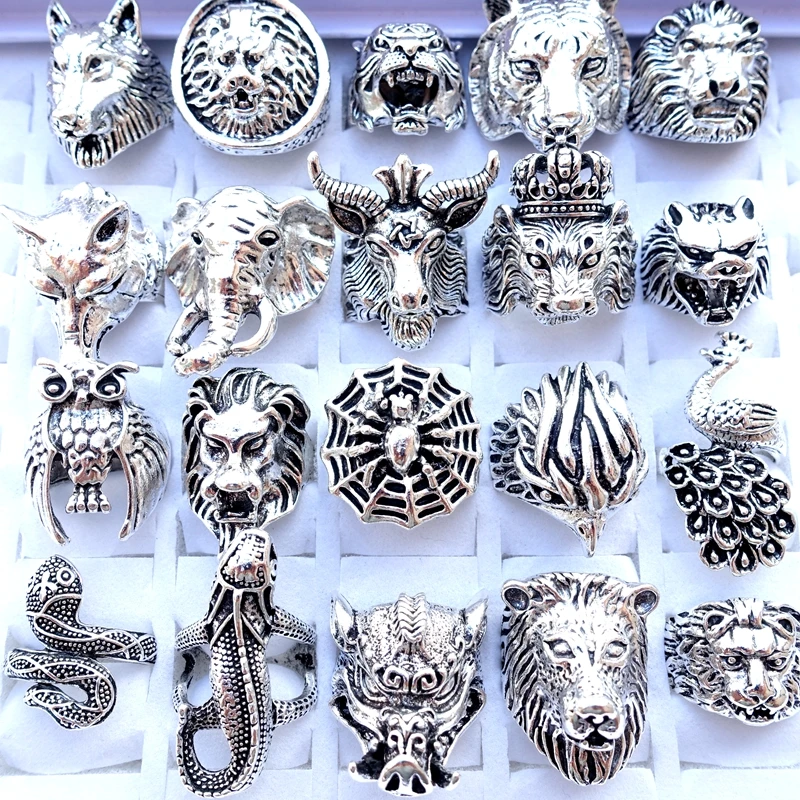 

MixMax 20pcs/Lot Mix Styles Mens Womens Punk Style Unique Animals Fashion Jewelry Rings Wholesale Spider Snake Tiger Lion Bear
