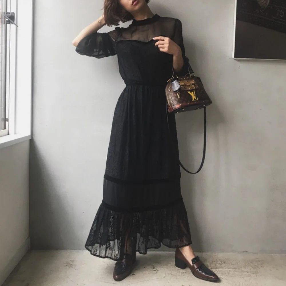 Женское длинное кружевное платье элегантное ТРАПЕЦИЕВИДНОЕ повседневное